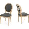 Christopher Knight Home Reed Upholstered Farmhouse Dining Chairs, (Set of 2), Dark Gray + Black Checkerboard + Natural