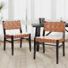 Christopher Knight Home Set of 2 Indoor Rubberwood Frame Armless Dining Chairs, Seating and Backrest with Rope Weave by PU/Faux Leather, for Dining Room Kitchen, Restaurant, Party, Walnut and Black(Black+brown)