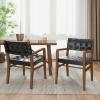 Christopher Knight Home Set of 2 Indoor Rubberwood Frame Dining Chairs, Armrest, Armchairs, Seating and Backrest with Rope Weave by PU/Faux Leather, for Dining Room, Kitchen, Restaurant, Walnut+Black