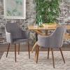 Christopher Knight Home Zeila Mid-Century Modern Fabric Dining Chair with Wood Finished Metal Legs, 2-Pcs Set, Light Grey / Dark Brown