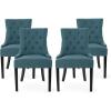 Edwina Contemporary Tufted Fabric Dining Chairs (Set of 4), Dark Teal and Espresso