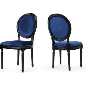 Christopher Knight Home Camille Traditional Velvet Dining Chairs, 2-Pcs Set, Navy Blue / Gloss Black(Navy Blue / Gloss Black)