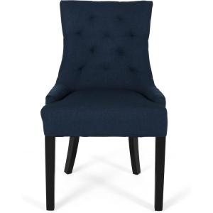 Christopher Knight Home Cheney Dining Chair, Textile, Navy Blue + Dark Brown