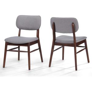 Christopher Knight Home Colette Fabric with Walnut Finish Dining Chairs, 2-Pcs Set, Light Grey / Walnut