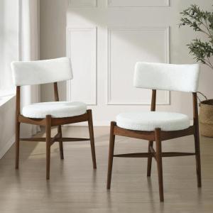 Christopher Knight Home Ebany Dining Chairs Set of 2, Boucle Kitchen Chair, Upholstered Curved Backrest Accent Chair, Rubberwood X Shaped Frame, Dining Room Chair for Cafeteria Home, Beige+Black(Beige+brown)
