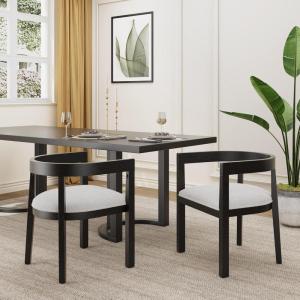 Christopher Knight Home Elev Set of 2 Fabric Upholstered Dining Chairs, Living Room Barrel Accent Chair Set, Round Backrest Dining Room Chair, Kitchen Island Extra Seat, Cream+Black