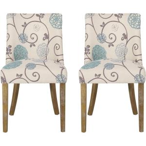 Christopher Knight Home Frances Dining Chair, 19.75 “W x 24.75 “D x 35 “H, Beige and Blue Floral + Natural Brown