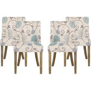Christopher Knight Home Frances Dining Chair, 19.75 “W x 24.75 “D x 35 “H, Beige and Blue Floral + Natural Brown, Set of 4(Floral + Natural Brown/Set of 4)