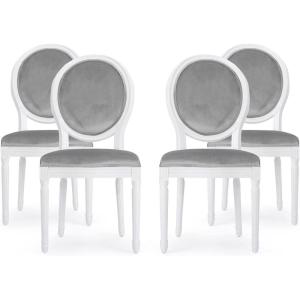 Christopher Knight Home Gabrielle Contemporary Velvet Dining Chairs (Set of 4), Light Gray, Gloss White