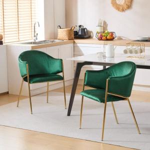 Christopher Knight Home Hillmon Velvet Upholstered Dining Chairs Set of 2, Iron Frame Dining Room Chair with Curved Backrest, Metal Kitchen Side Chair, Modern Living Room Accent Seat, Emerald+Gold(Emerald+gold)