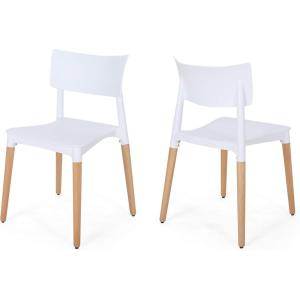 Christopher Knight Home Isabel Modern Dining Chair with Beech Wood Legs (Set of 2), White and Natural