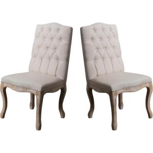 Christopher Knight Home Jolie Tufted Fabric Weathered Hardwood Dining Chairs, 2-Pcs Set, Beige(Beige)
