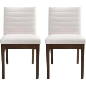 Christopher Knight Home Lancer Dining Chairs Set of 2, Wooden Kitchen Side Chair, Fabric Upholstered Accent Chair, Mid-Century Modern Armless Design with Channel Stitching, Light Beige and Walnut(Light Beige and Walnut)