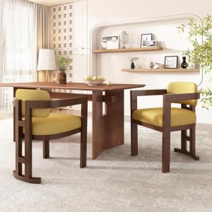 Christopher Knight Home Loftia Upholstery Seating Kitchen Chair, Curved Backrest Accent Dining Chair, Wood Frame Armchair, Dining Chairs Set of 2, Fabric Dining Chairs for Restaurant Cafeteria, Yellow(Yellow)