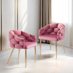 Christopher Knight Home Middlemist Barrel Accent Chair, Luxury Velvet Armchair, Modern Upholstered Chair with Gold Legs, Knitting Process for Living Room Home Rest Home Office, Blue(Pink(set of 2))