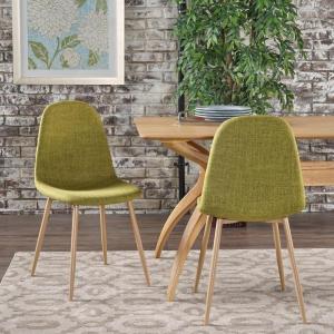 Christopher Knight Home Raina Mid-Century Modern Fabric Dining Chairs with Wood Finished Metal Legs, 2-Pcs Set, Muted Blue / Light Brown(Green / Light Brown)