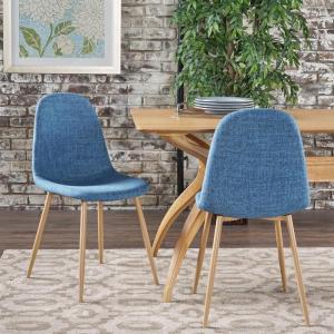 Christopher Knight Home Raina Mid-Century Modern Fabric Dining Chairs with Wood Finished Metal Legs, 2-Pcs Set, Muted Blue / Light Brown(Muted Blue / Light Brown)