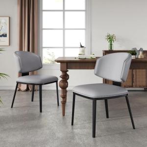 Christopher Knight Home Set of 2 Cedar Faux Leather Upholstered Dining Chairs, PU Side Chair for Dining Room, Kitchen, Metal Frame Armless Chair, Crescent-Shaped Backrest, Soft Padded Seat, Black+Gray(Black+gray)