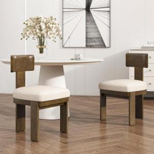 Christopher Knight Home Set of 2 Patti Modern Minimalist Fabric Upholstered Dining Chairs, Rubberwood Kitchen Side Chair, Living Room Accent Armless Chair with Soft Padded Seat, Light Brown+Beige(Light Brown+beige)