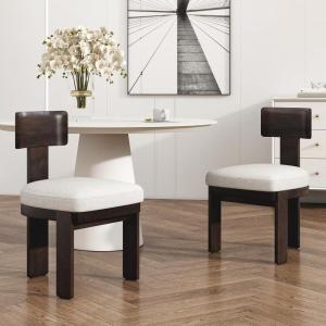 Christopher Knight Home Set of 2 Patti Modern Minimalist Fabric Upholstered Dining Chairs, Rubberwood Kitchen Side Chair, Living Room Accent Armless Chair with Soft Padded Seat, Light Brown+Beige(Dark Brown+grey)