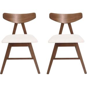 Christopher Knight Home Stocker Upholstered Dining Chairs – Light Beige/Walnut (Set of 2)(Light Beige + Walnut)