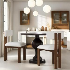 Christopher Knight Home Upholstered Dining Chairs Set of 2,Armless Kitchen Dining Room Chairs with H Shape Metal Legs, Curved Backrest Kitchen Furniture,Beige+Natural(White + Dark Brown)