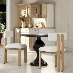 Christopher Knight Home Upholstered Dining Chairs Set of 2,Armless Kitchen Dining Room Chairs with H Shape Metal Legs, Curved Backrest Kitchen Furniture,Beige+Natural(Beige + Natural)