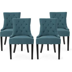 Edwina Contemporary Tufted Fabric Dining Chairs (Set of 4), Dark Teal and Espresso