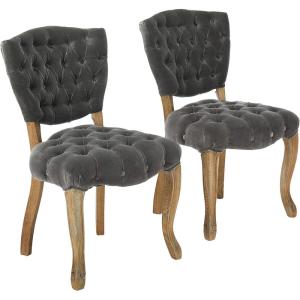 GDFStudio Christopher Knight Home Bates Tufted Fabric Dining Chairs, 2-Pcs Set, Charcoal