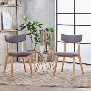 GDFStudio Christopher Knight Home Chazz Mid-Century Fabric Dining Chairs with Natural Walnut Finished Frame, 2-Pcs Set, Dark Grey / Natural Walnut Finish(Dark Gray)
