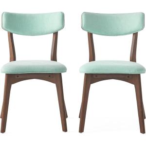 GDFStudio Christopher Knight Home Chazz Mid-Century Fabric Dining Chairs with Natural Walnut Finished Frame, 2-Pcs Set, Dark Grey / Natural Walnut Finish(Mint)