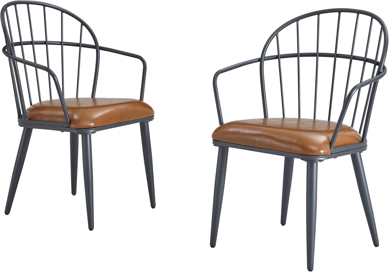 image:imageChristopher Knight Home Drats Dining Chairs Set of 2 Accent Dining Chair Birch Finish Seating Kitchen Chair Bucket Backrest Metal Frame Armchair Industrial Dining Chair for Dining Room NaturalBrown