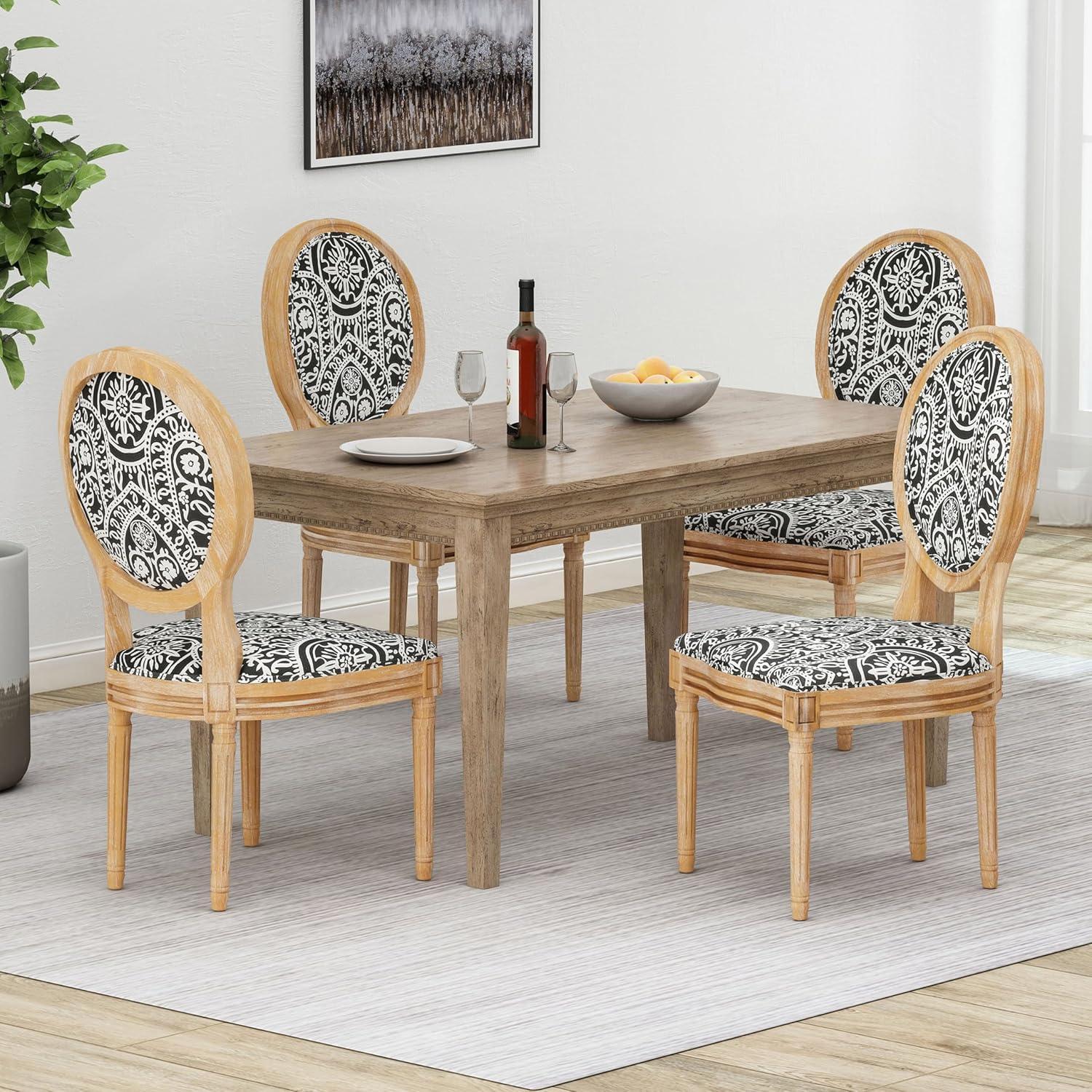 image:imageChristopher Knight Home Hulda French Country Fabric Dining Chairs Set of 4 Black and White Pattern Natural