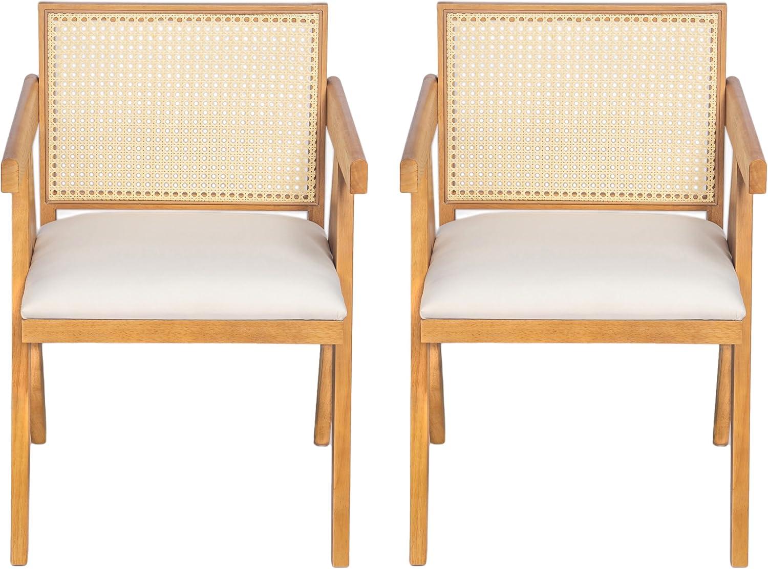 image:imageChristopher Knight Home Loftia Upholstered Dining Chairs Set of 2 Rubberwood Dining Chair Breathable Rattan Backrest Wooden Armchair for Dining Room Living Room Cafeteria 300lbs 2025 NaturalNatural