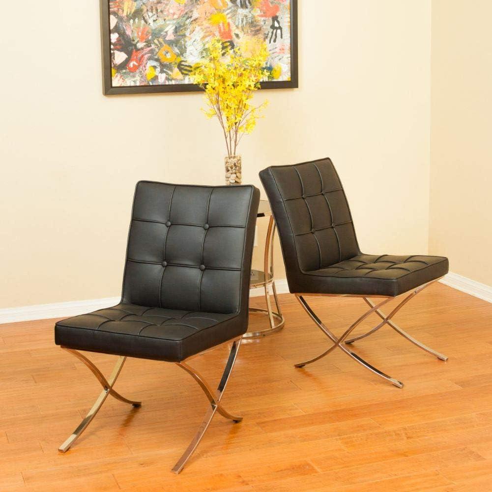 image:imageChristopher Knight Home Milania Modern Button Tufted Leather Dining Chairs 2Pcs Set Black Silver