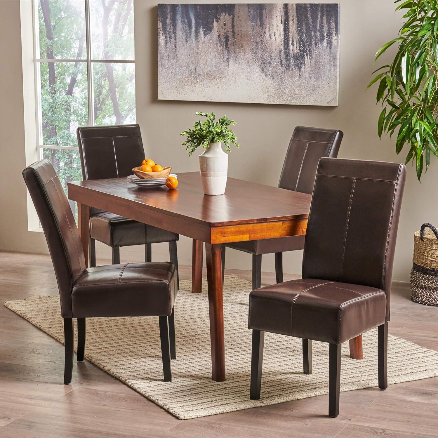 image:imageChristopher Knight Home Pertica TStitch Leather Dining Chairs 4Pcs Set Chocolate BrownChocolate Brown