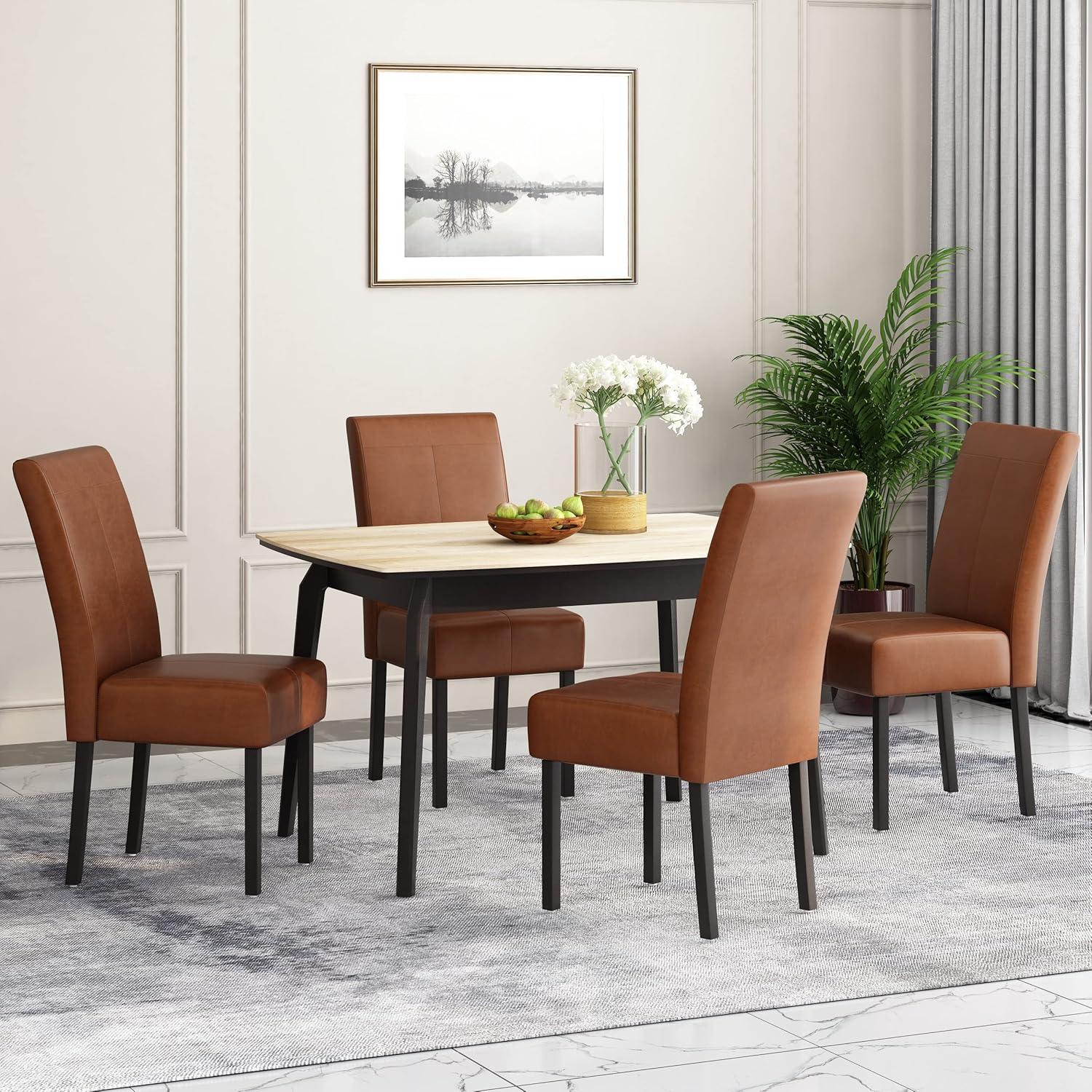 image:imageChristopher Knight Home Pertica TStitch Leather Dining Chairs 4Pcs Set Chocolate BrownCognac Brown Espresso