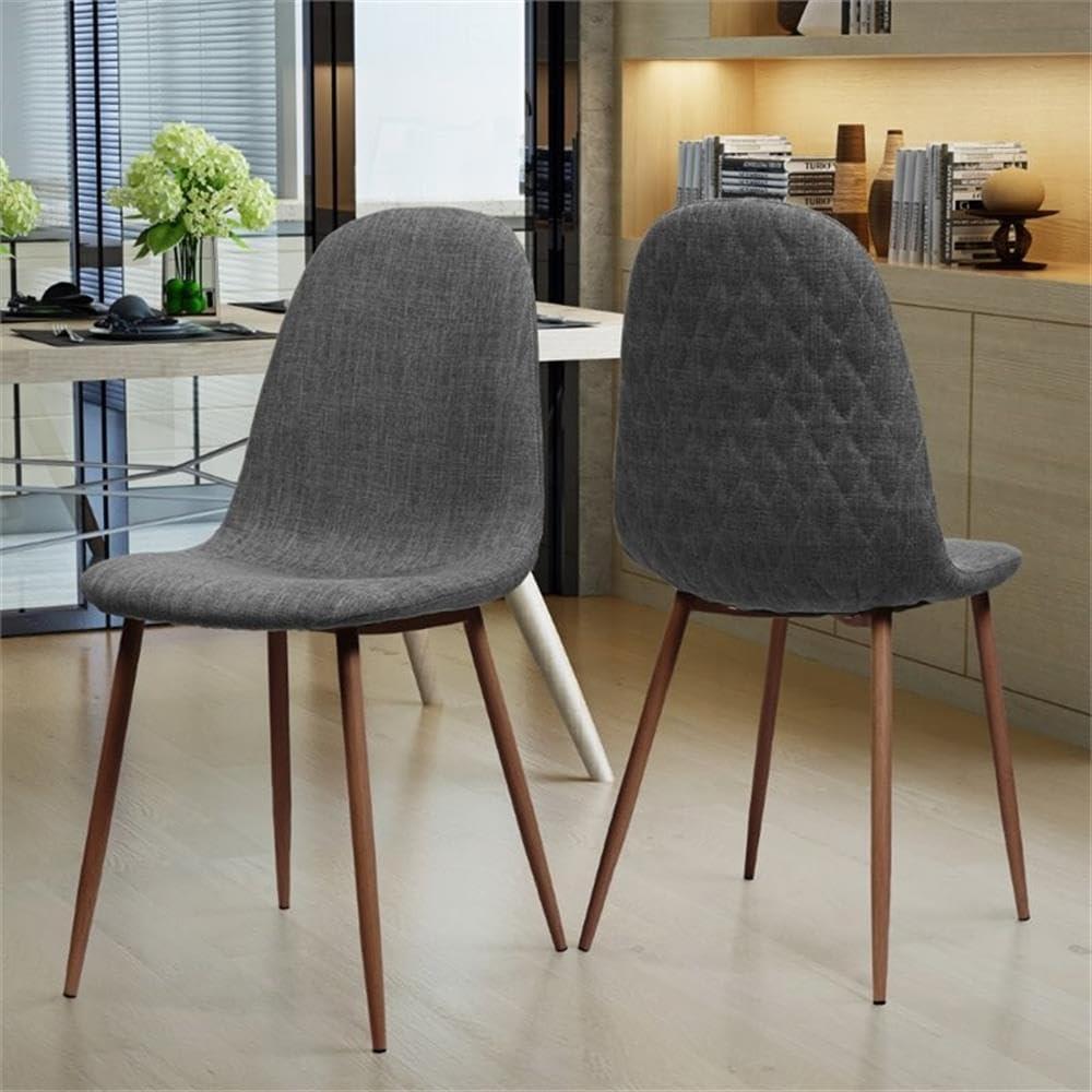 image:imageGDFStudio Great Deal Furniture Mid Century Wheat Fabric Dining Chairs with Dark Walnut Wood Finished Legs Set of 2Light Gray