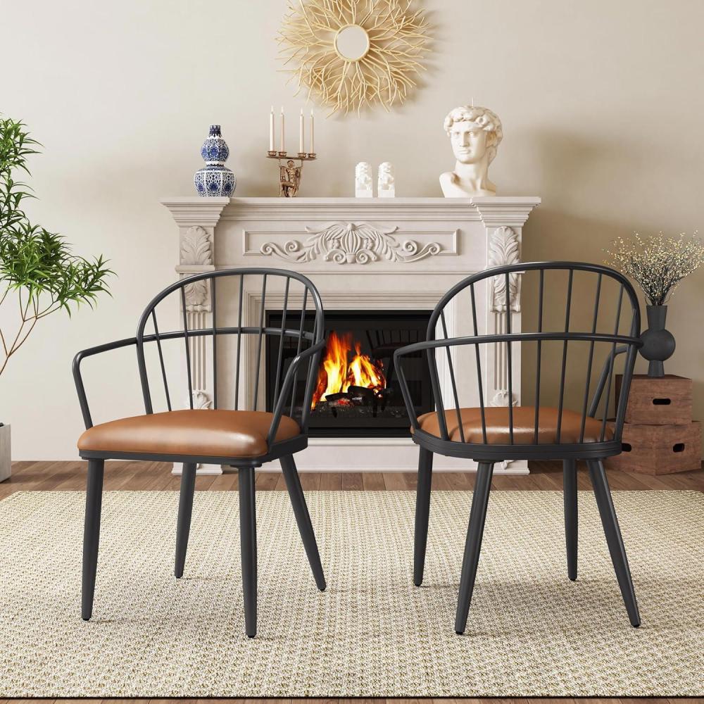 image:imageChristopher Knight Home Drats Dining Chairs Set of 2 Accent Dining Chair Birch Finish Seating Kitchen Chair Bucket Backrest Metal Frame Armchair Industrial Dining Chair for Dining Room NaturalBrown