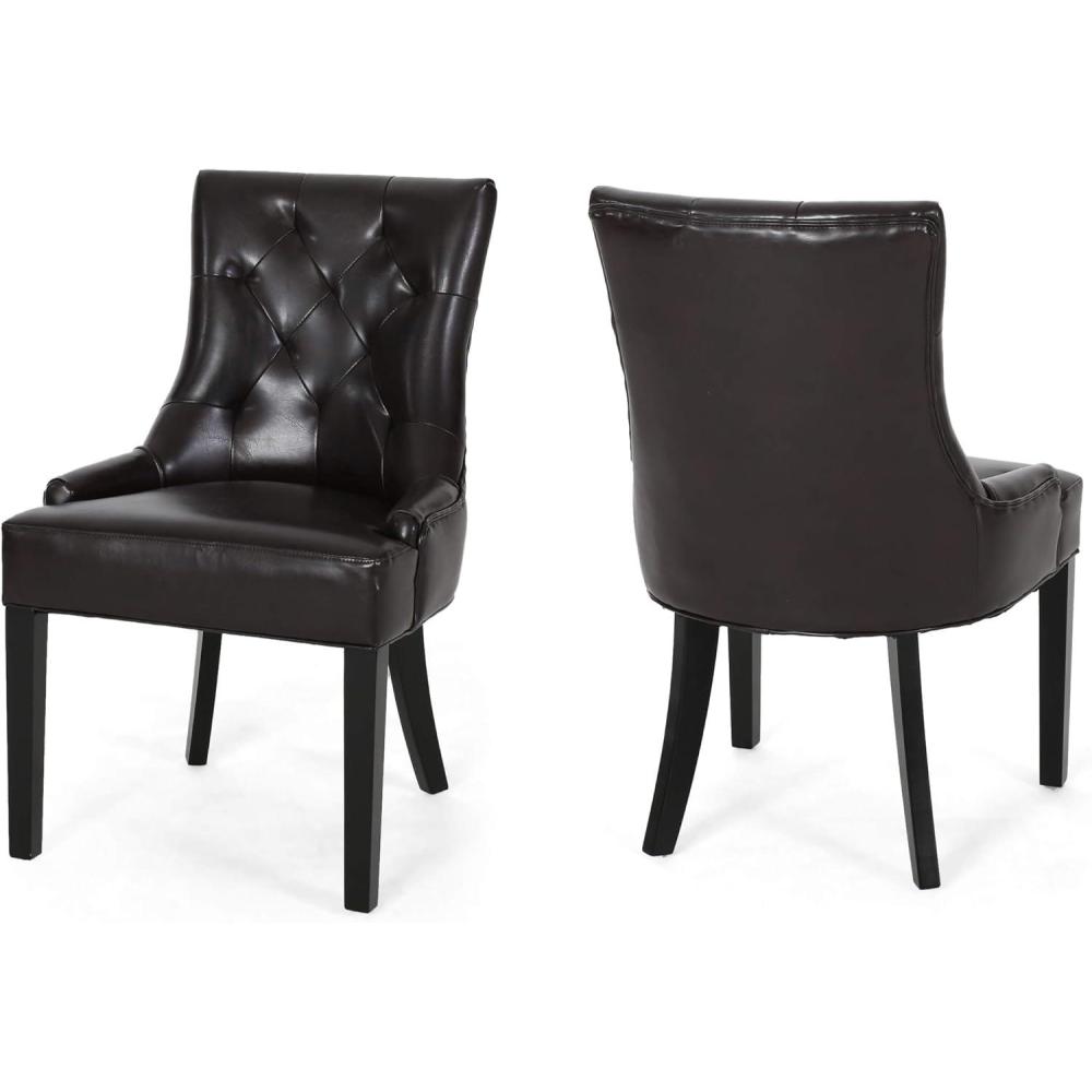 image:imageChristopher Knight Home Hayden Tufted Brown Leather Dining Chairs 2Pcs Set Brown