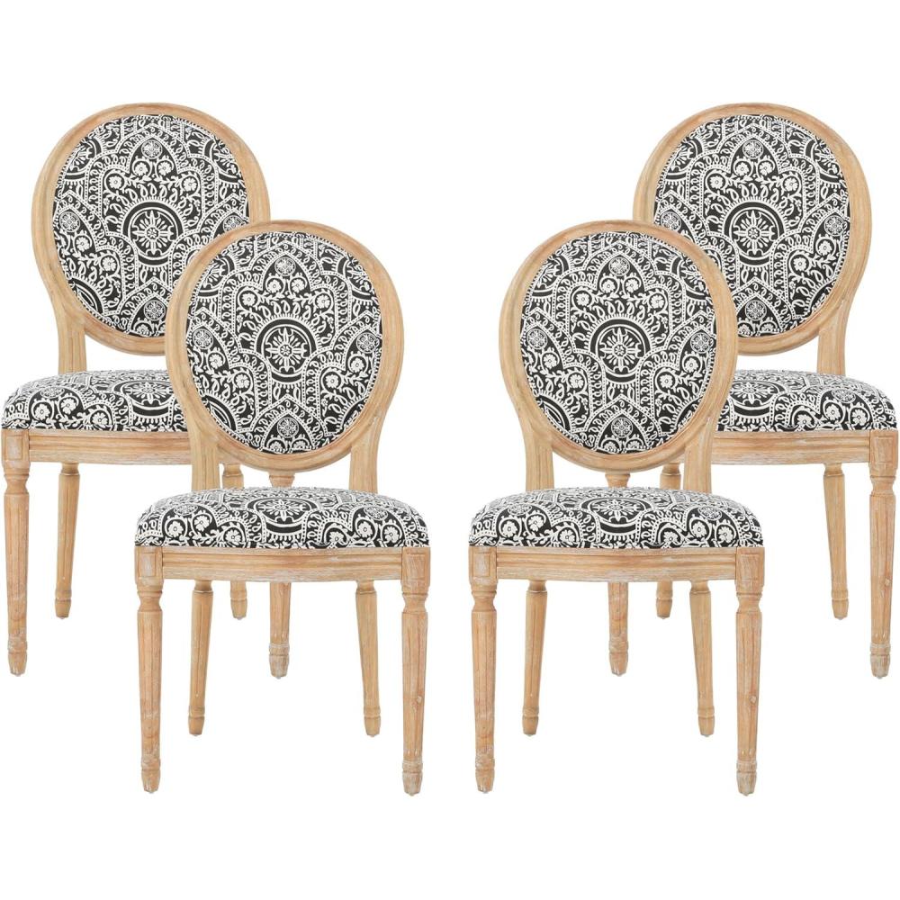 image:imageChristopher Knight Home Hulda French Country Fabric Dining Chairs Set of 4 Black and White Pattern Natural