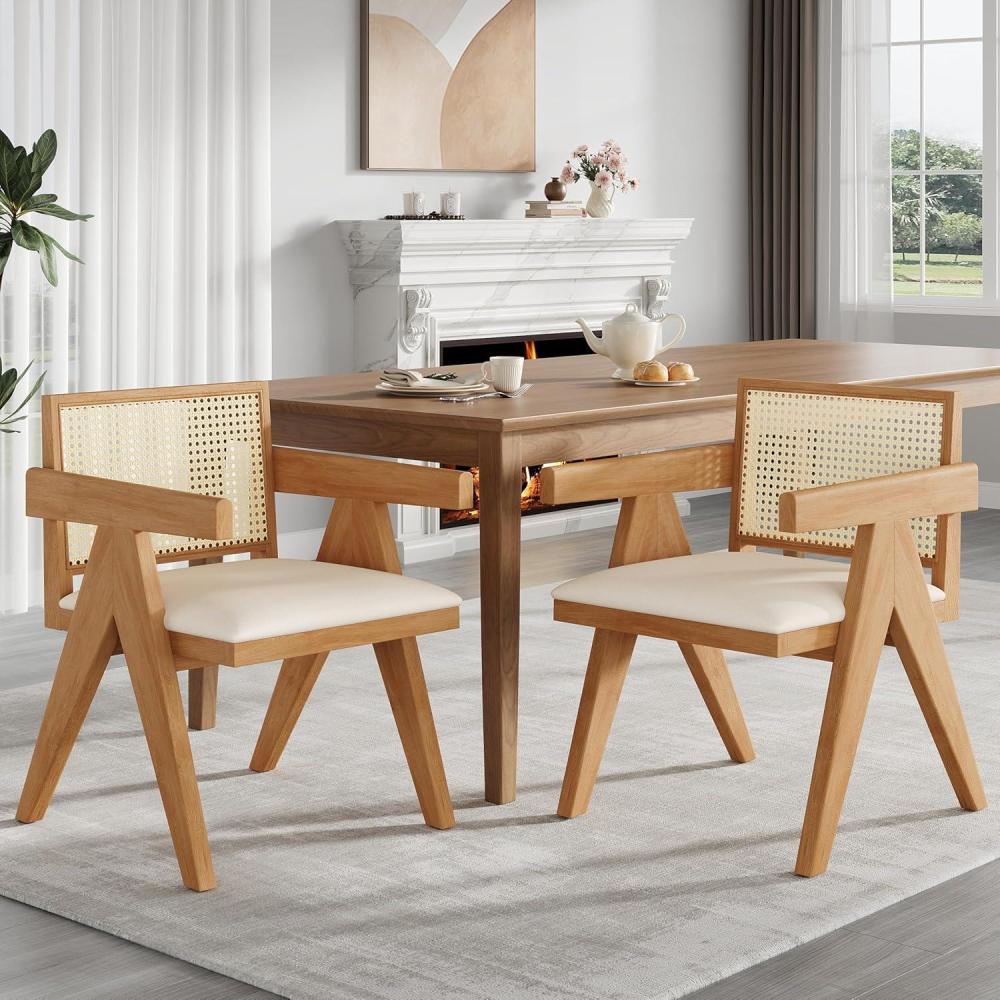 image:imageChristopher Knight Home Loftia Upholstered Dining Chairs Set of 2 Rubberwood Dining Chair Breathable Rattan Backrest Wooden Armchair for Dining Room Living Room Cafeteria 300lbs 2025 NaturalNatural