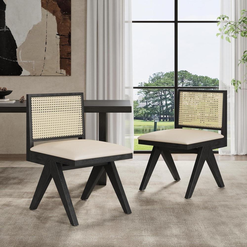image:imageChristopher Knight Home Loftia Upholstered Dining Chairs Set of 2 Rubberwood Dining Chair Breathable Rattan Backrest Wooden Armless Chair for Dining Living Room Cafeteria 300lbs 1825 BlackBlack