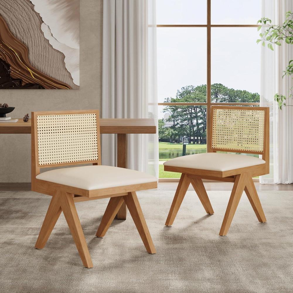 image:imageChristopher Knight Home Loftia Upholstered Dining Chairs Set of 2 Rubberwood Dining Chair Breathable Rattan Backrest Wooden Armless Chair for Dining Living Room Cafeteria 300lbs 1825 BlackNatural