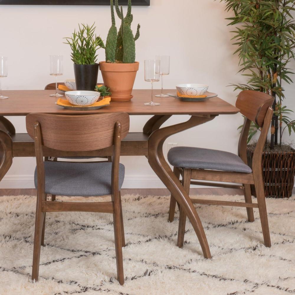 image:imageChristopher Knight Home Lucious Fabric Walnut Finish Dining Chairs 2Pcs Set Dark Grey