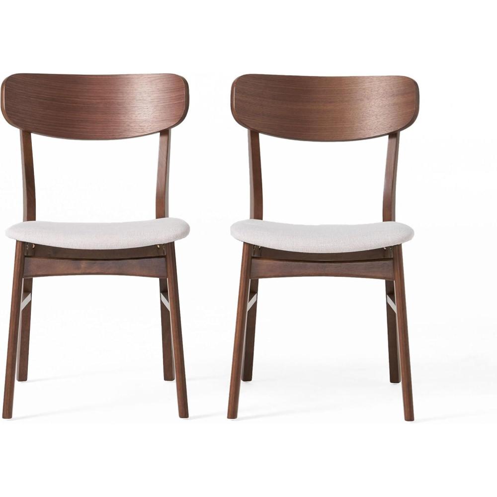 image:imageChristopher Knight Home Lucious Fabric Walnut Finish Dining Chairs 2Pcs Set Light Beige