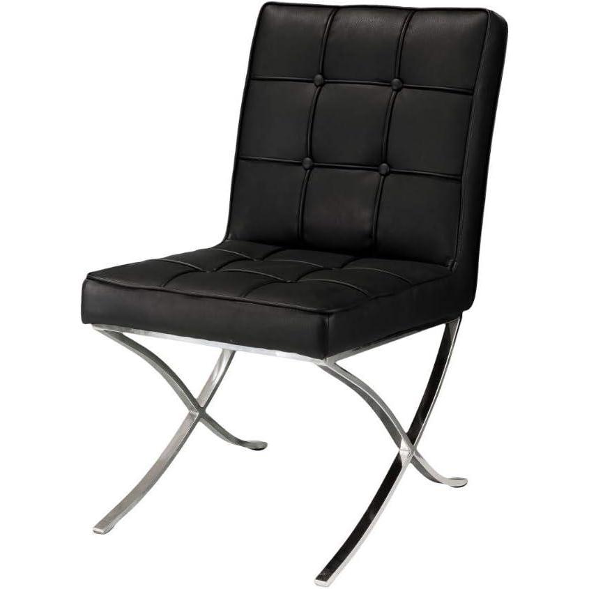 image:imageChristopher Knight Home Milania Modern Button Tufted Leather Dining Chairs 2Pcs Set Black  Silver