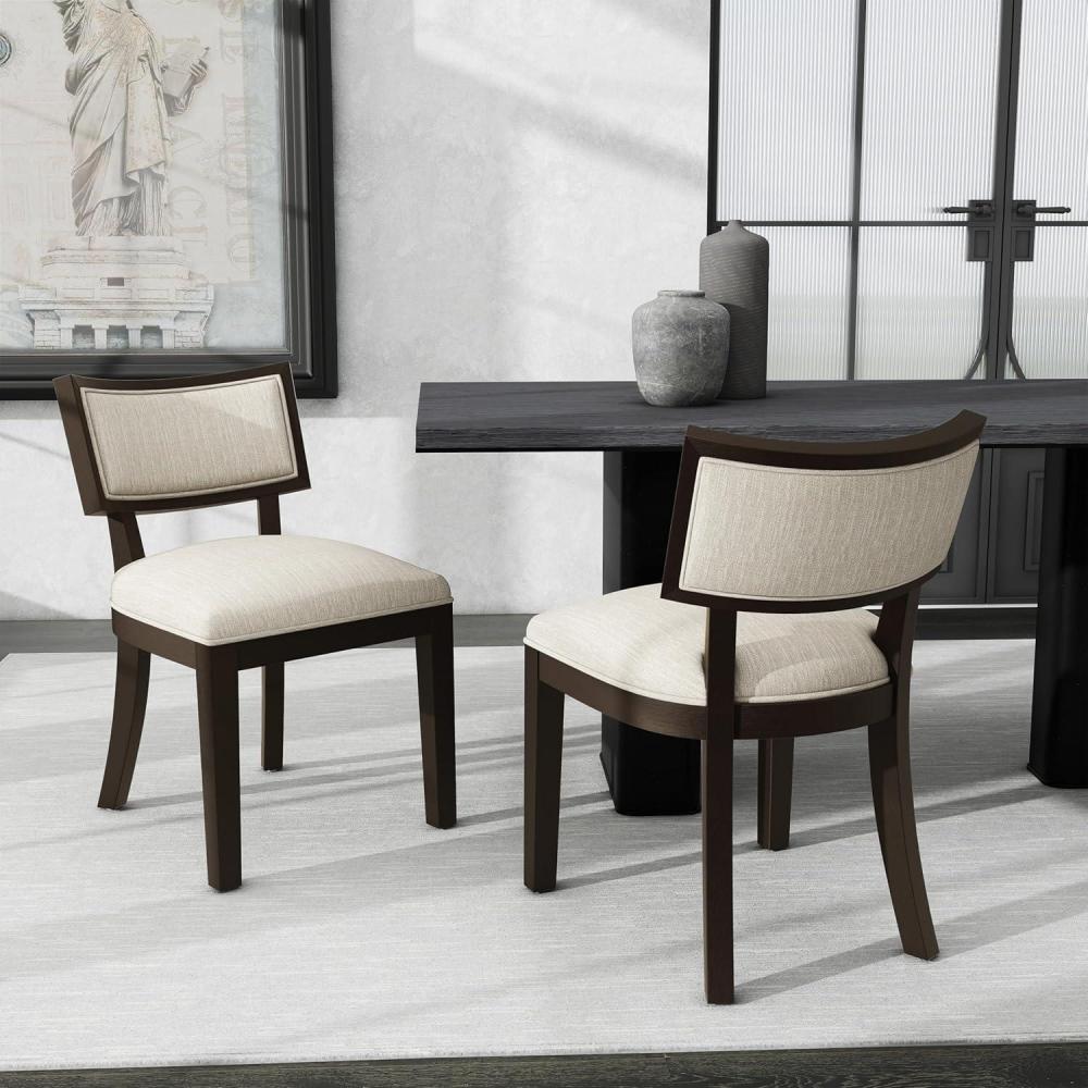 image:imageChristopher Knight Home Modern Fabric Upholstered Dining Chairs Set of 2 MidCentury Modern Wooden Dining Room Chair Armless Kitchen Side Chair for Restaurant Brown and BeigeChocolate Brownbeige