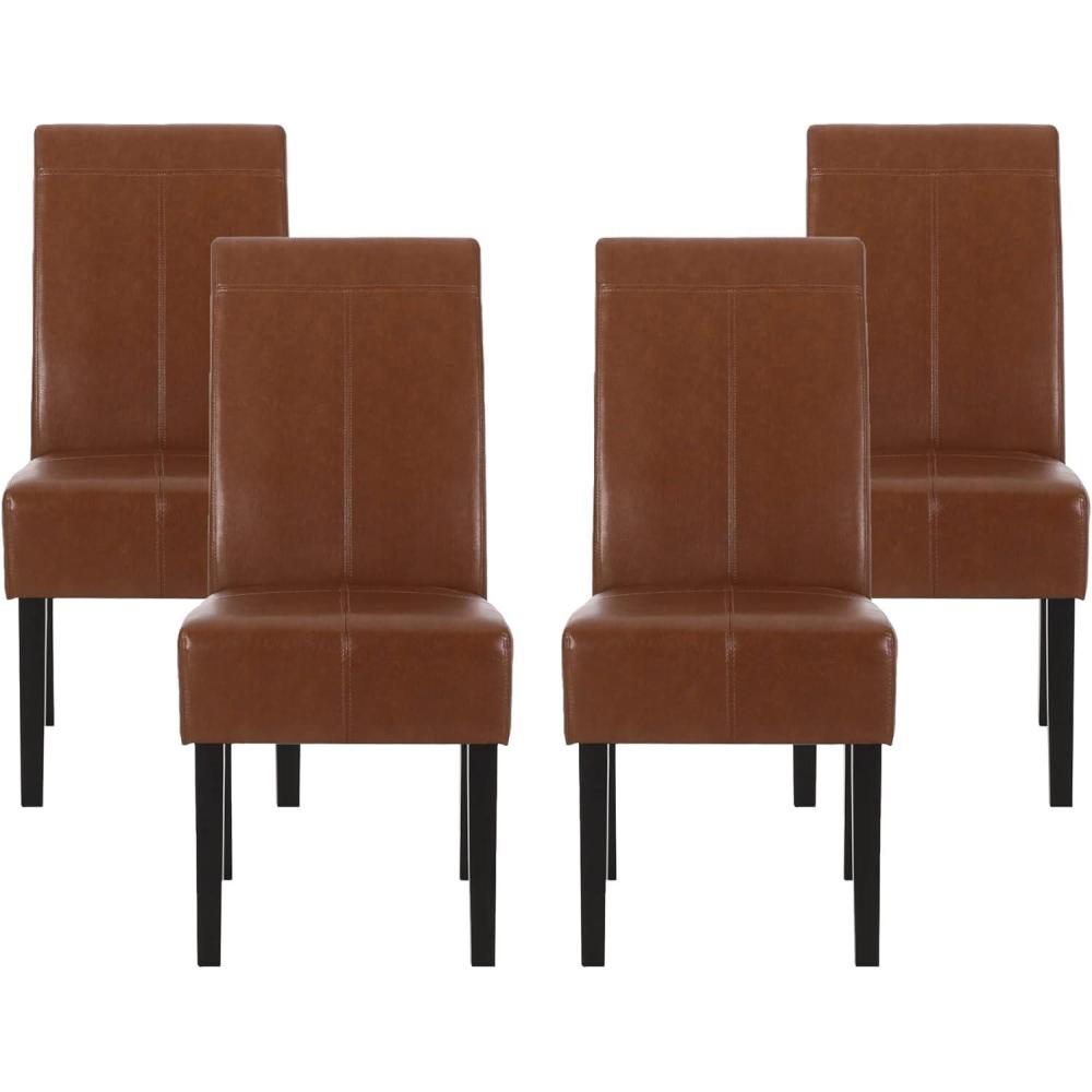 image:imageChristopher Knight Home Pertica TStitch Leather Dining Chairs 4Pcs Set Chocolate BrownCognac Brown Espresso