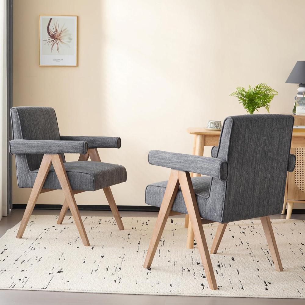 image:imageChristopher Knight Home Set of 2 Indoor Fabric Upholstery and Rubberwood AShaped Frame Dining Chair Upholstered Backrest Soft Armchairs for Dining Room Kitchen Restaurant Charcoal and NaturalCharcoalweatered Natural Finish